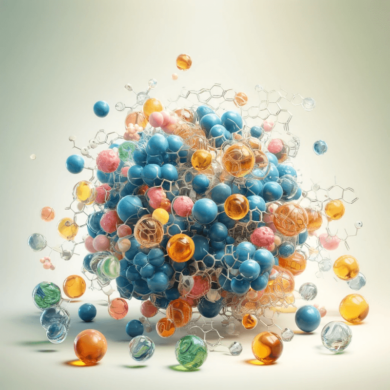 Die Visualisierung zeigt verschiedene Fettsäuremoleküle im wissenschaftlichen Kontext, dargestellt in lebendigen Farben 